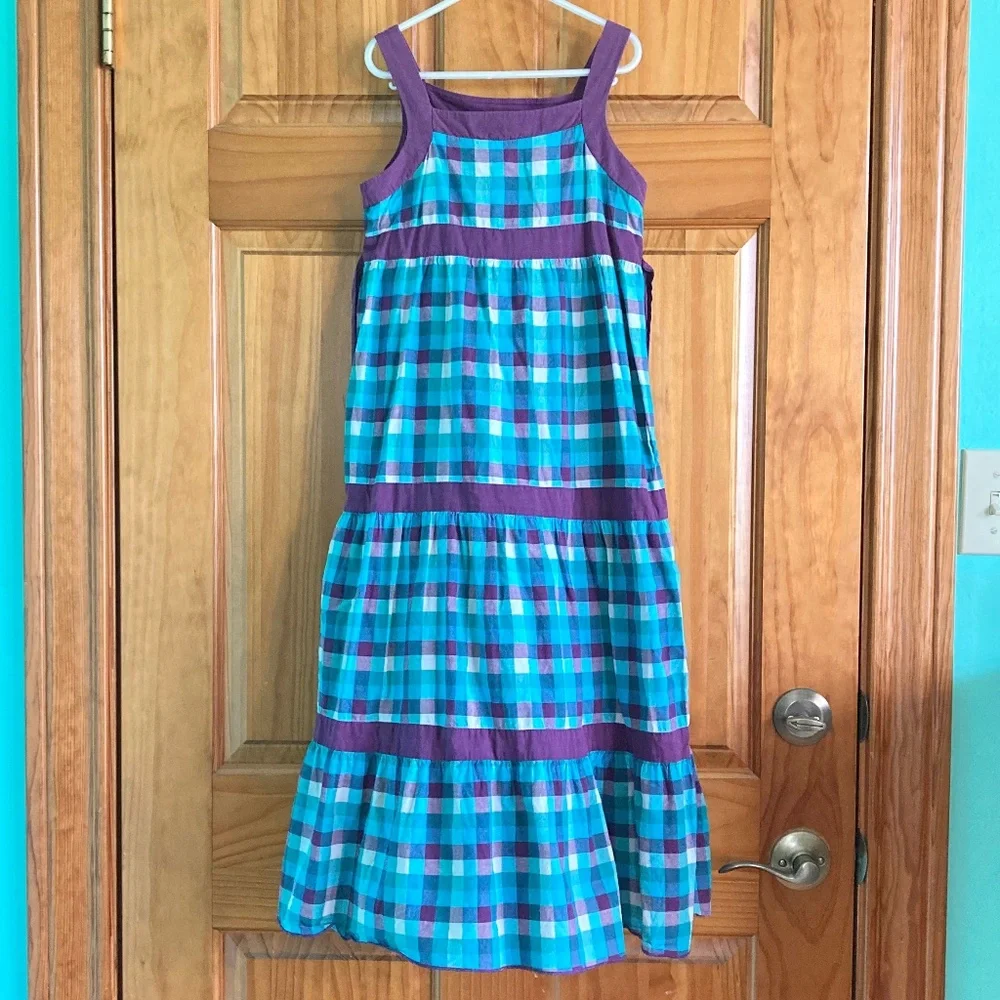 Girl’s size medium Kandy Kiss purple and turquoise checked sleeveless dress